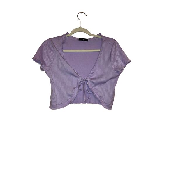 21 Saints lilac purple ribbed tie front cropped top size large - Picture 1 of 4